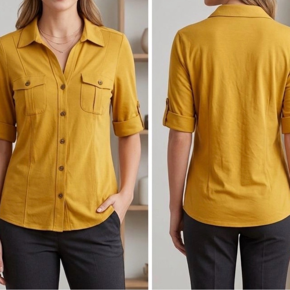 Style & Co. Button-Front Shirt in Mustard Yellow
